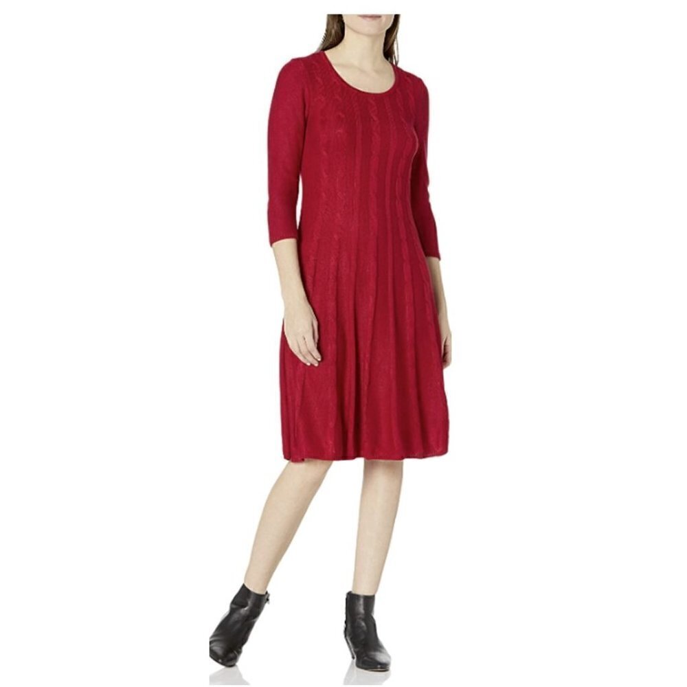 🏆390 NINE WEST Women's Crew Neck Cable Knit Sweater Dress